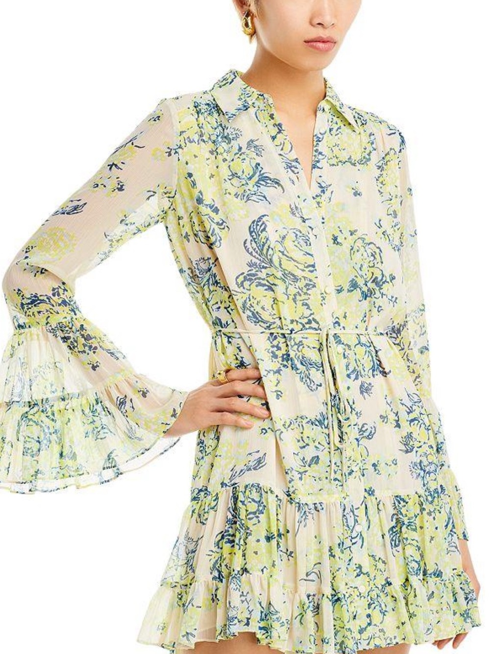 Cinq à Sept Lyra Floral Belted Mini Shirt Dress Size 6